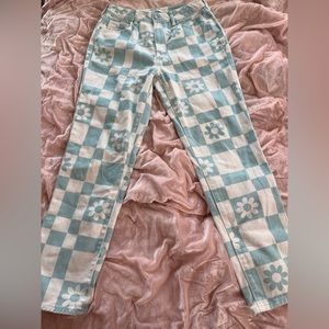 PacSun Blue Flower Checkered Mom Jeans